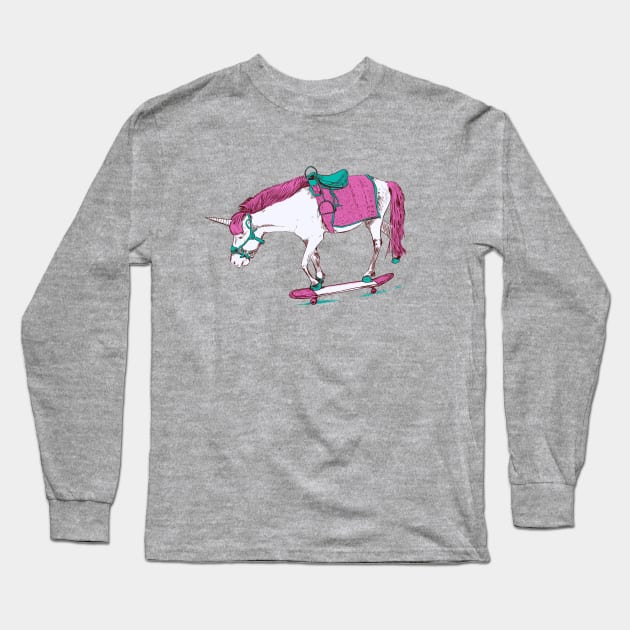 Unicorn on a Skateboard Long Sleeve T-Shirt by Pixelmania